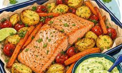 Featured image of post Oven-Baked Salmon with Potatoes and Avocado Yoghurt Sauce