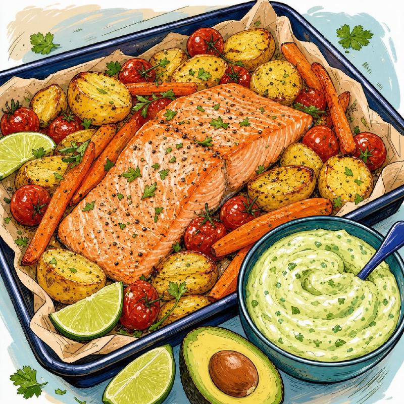 Featured image of post Oven-Baked Salmon with Potatoes and Avocado Yoghurt Sauce