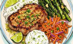 Featured image of post Pork Chops with Lime-Garlic Broccolini, Carrot Slaw and Yoghurt Crème