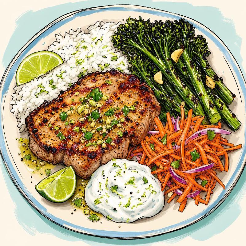 Featured image of post Pork Chops with Lime-Garlic Broccolini, Carrot Slaw and Yoghurt Crème
