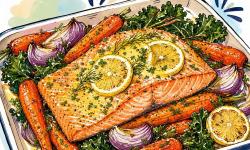 Featured image of post Salmon with Roasted Carrots, Onion, and Greens