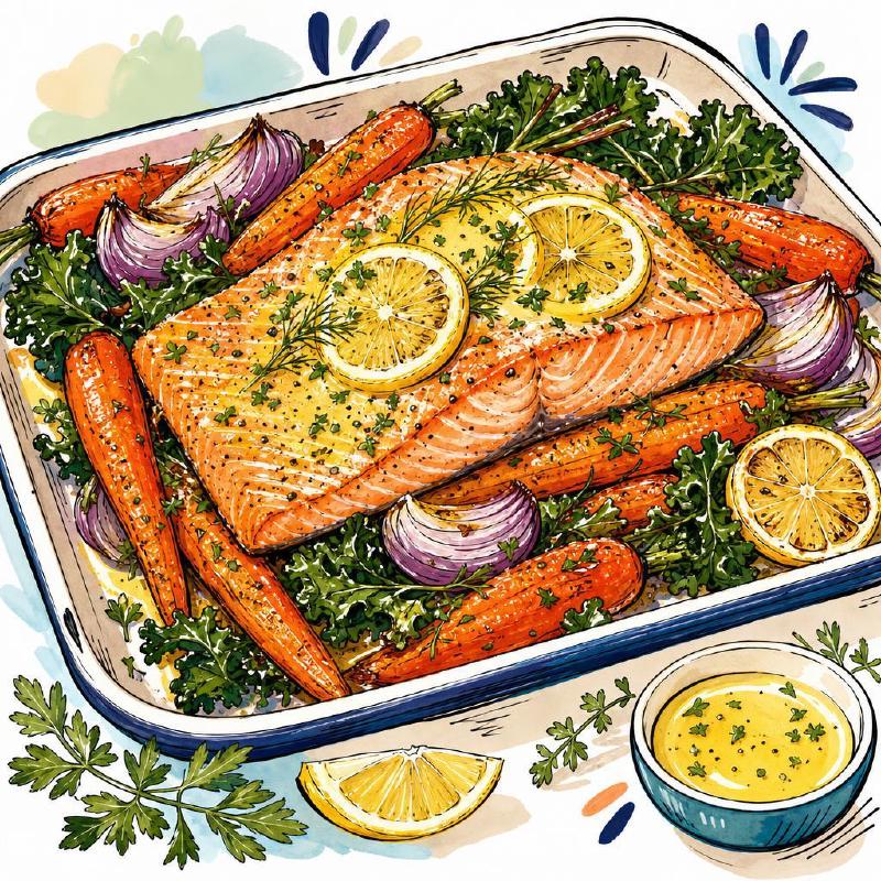 Featured image of post Salmon with Roasted Carrots, Onion, and Greens